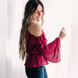 Willow & root purple cold shoulder peplum top